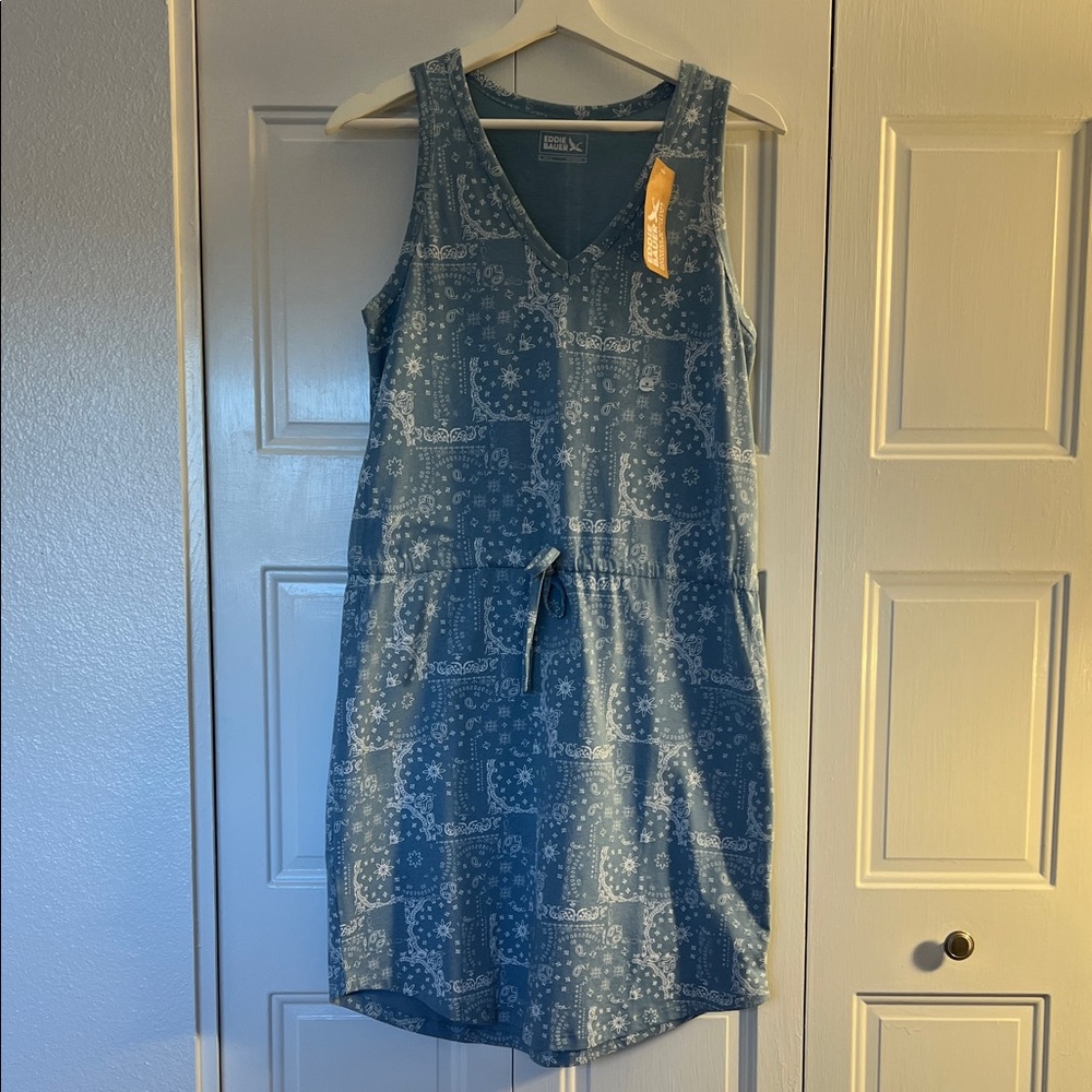 NWT - Eddie Bauer Blue Patterned Mini Dress - Small